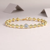 Round Cut Beaded Bracelet with Yellow Gold Plating, 925 Sterling Silver