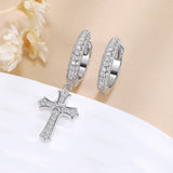 Solarii Moissanite  Round Cut 925 Sterling Silver Asymmetrical Cross Design  Earrings