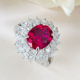 Gorgeous Flower Shape 3.0ct Oval Cut Ruby Engagement Ring