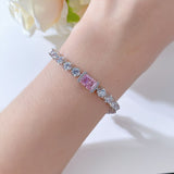 Pristine Radiant Cut Pink Stone Bracelet with White Accent Stones for Women