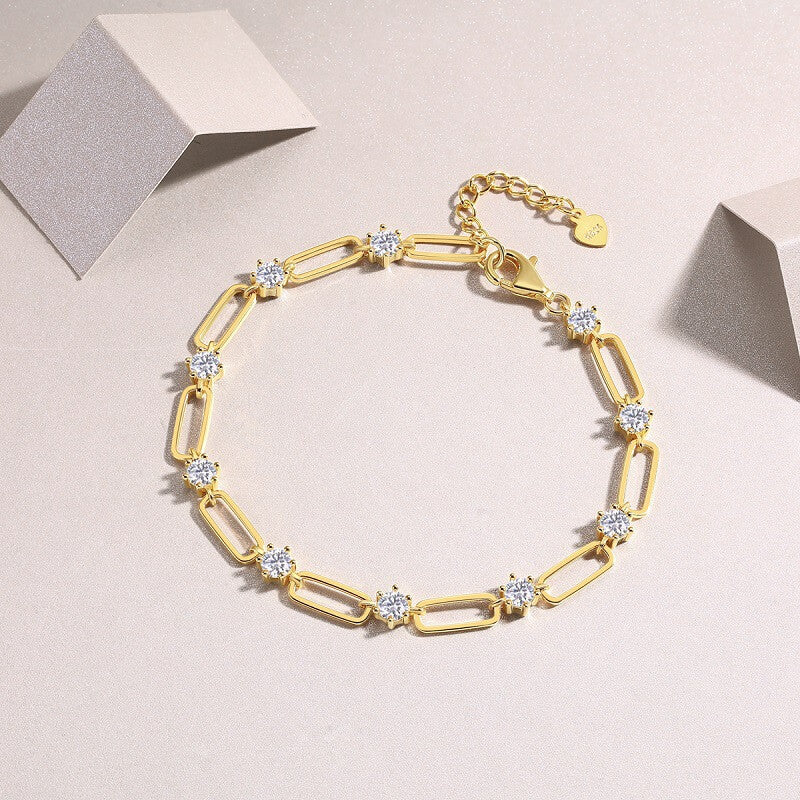 Round Cut Stone Bracelet with Yellow Gold Plating, 925 Sterling Silver