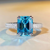 Gleaming Emerald Cut Pave Sterling Silver Engagement Ring