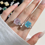 Three Stone Radiant Cut Multi Color Sterling Silver Engagement Ring