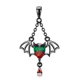 Halloween Bat Design Necklace with Pear Cut Green to Red Gradient Gemstones in Sterling Silver