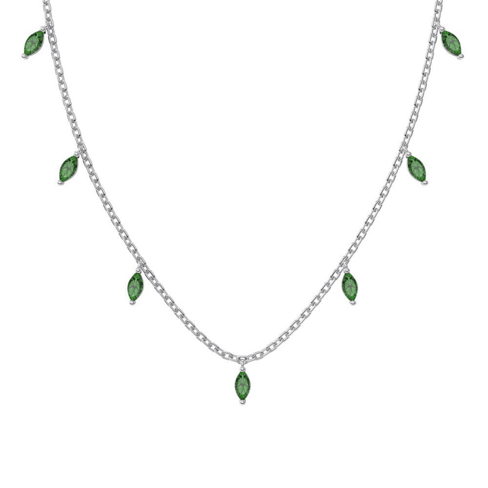 Marquise Cut Green Stone Necklace in 925 Sterling Silver