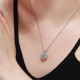 Round Cut Multi Color Zirconia Flower Design Sterling Silver Necklace