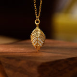 Intricate Pave  Leaf Design 925 Sterling Silver Necklace