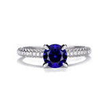 Elegant 1.0ct Blue Sapphire Round Cut Pave Engagement Ring In Sterling Silver