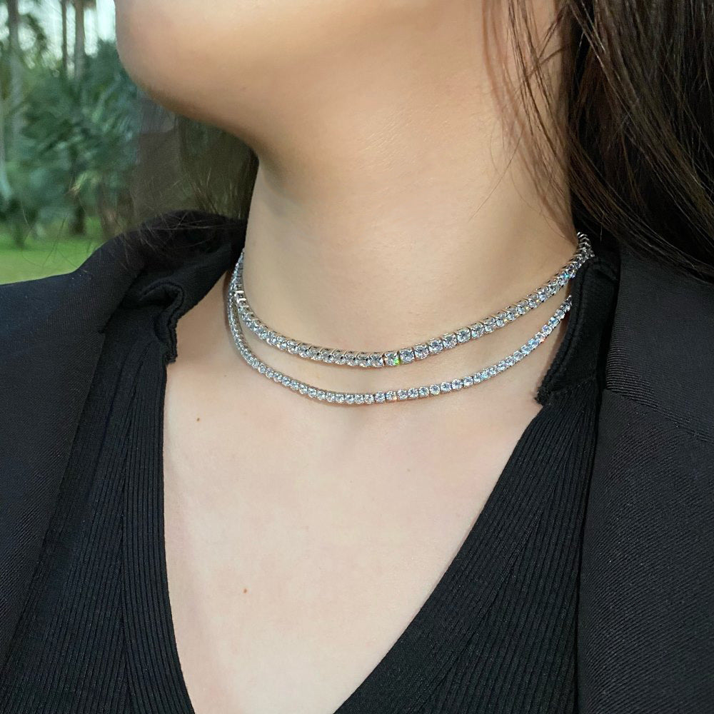 Classic Round Cut Tennis Sterling Silver Necklace