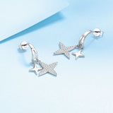 Star Shape Drop Earrings with White Gold Plating and Moissanite, 925 Sterling Silver
