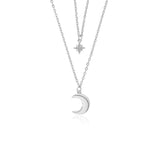 Layered Moon&Star Deaign 925 Sterling Silver Necklace