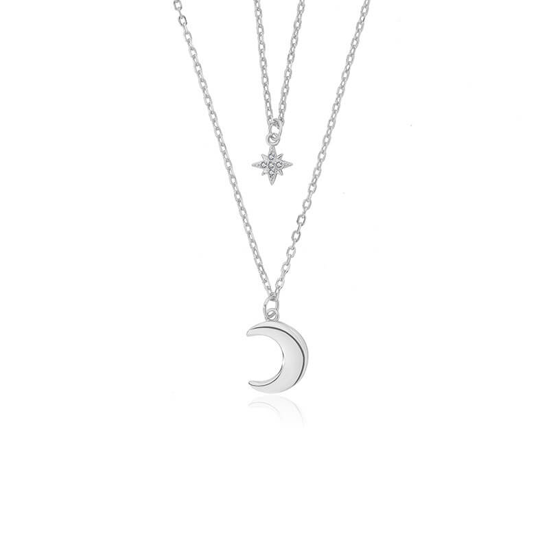 Layered Moon&Star Deaign 925 Sterling Silver Necklace