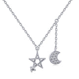 Star and Moon Pendant Necklace in 925 Sterling Silver