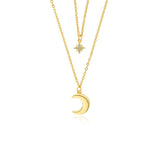 Layered Moon&Star Deaign 925 Sterling Silver Necklace