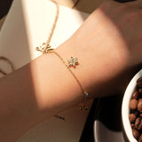 Flower Charm Bracelet with White Gold and Yellow Gold Plating, 925 Sterling Silver