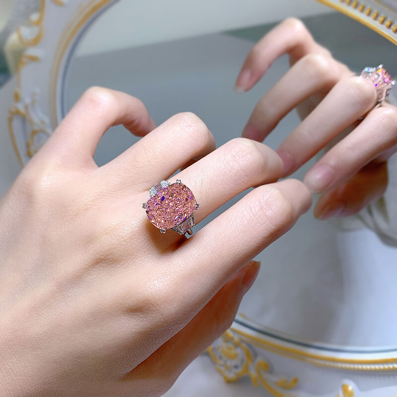 Solarii 925 Sterling Silver Cushion Cut Pink Stone Engagement Ring