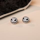 Sparkling Diamond-Encrusted Pumpkin Skull Earrings in Sterling Silver