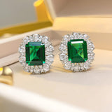 Vintage Emerald Cut Emerald Stone 925 Sterling Silver Earrings