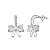 Bow Design Heart Cut 925 Sterling Silver Stud Earrings