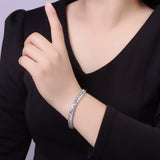 Chic round cut moissanite bracelet, rhodium plated, 925 sterling silver