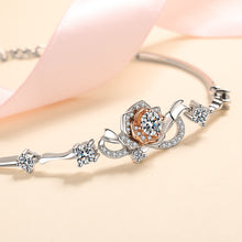 Round Cut Center Flower Bracelet with White Gold Plating, 925 Sterling Silver