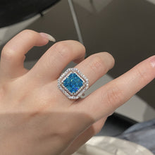 Radiant Cut Blue Stone Halo Sterling Silver Engagement Ring