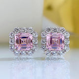 Radiant Asscher Cut Pink Stone 925 Sterling Silver Earrings