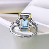 Bright Princess Cut Blue Stone Sterling Silver Engagement Ring