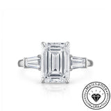 Solarii Moissanite 4.0ct Emerald Cut Three Stones 925 Sterling Silver Engagement Ring