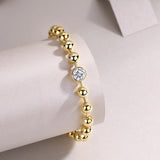 Round Cut Beaded Bracelet with Yellow Gold Plating, 925 Sterling Silver