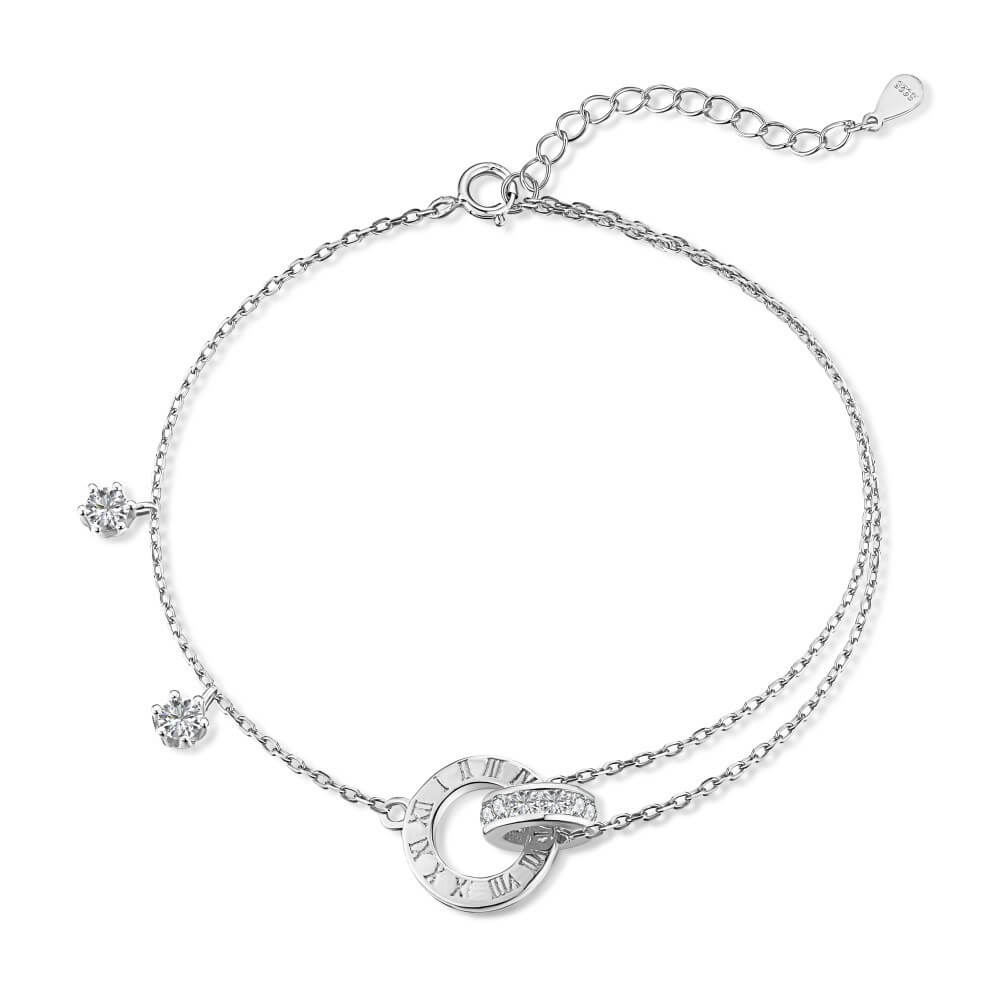 Round Cut Simulated Diamonds Roman Numeral Bracelet in Sterling Silver