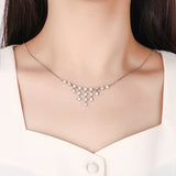 Round Cut Moissanite Waterfall Necklace with White Gold Plating, 925 Sterling Silver