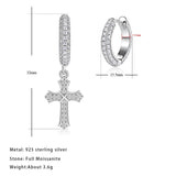 Solarii Moissanite  Round Cut 925 Sterling Silver Asymmetrical Cross Design  Earrings