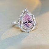 Pear Cut Pink Stone Halo Sterling Silver Engagement Ring