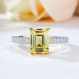 Radiant Emerald Cut Yellow Stone Sterling Silver Engagement Ring