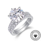 Round Cut Moissanite White Gold Plated 925 Sterling Silver Bridal Set Rings