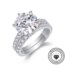 Round Cut Moissanite White Gold Plated 925 Sterling Silver Bridal Set Rings