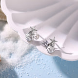 925 Sterling Silver Starfish&Shell Design Pearl Stud Earrings