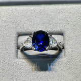 Timeless 3.0ct Blue Sapphire Oval Cut Three Stones Engagement Ring In Sterling Silver