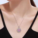 Princess Cut Pink Stone Flower Design Sterling Silver Necklace