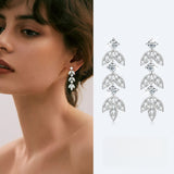 Moissanite 925 Sterling Silver Leaf Design Round Cut Drop Earrings