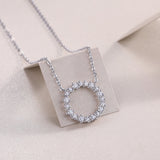Round Cut Halo Circle Necklace with White Gold Plating, 925 Sterling Silver