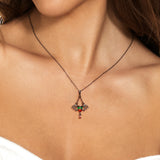 Halloween Bat Design Necklace with Pear Cut Green to Red Gradient Gemstones in Sterling Silver