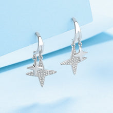 Star Shape Drop Earrings with White Gold Plating and Moissanite, 925 Sterling Silver