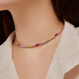 Multi Color Heart Cut&Round Cut 925 Sterling Silver Yellow Stone&Pink Stone Zirconia Necklace