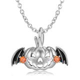 Halloween Round Cut Pumpkin Design Sterling Silver Necklace