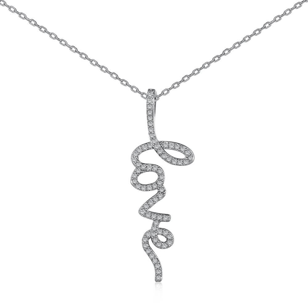 Love Script CZ Necklace in 925 Sterling Silver