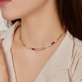 Multi Color Heart Cut&Round Cut 925 Sterling Silver Yellow Stone&Pink Stone Zirconia Necklace