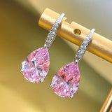 Luxurious Pear Cut Pink Stone 925 Sterling Silver Earrings