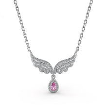 Angel Wings With Pear Cut Pink Sterling Silver Necklace